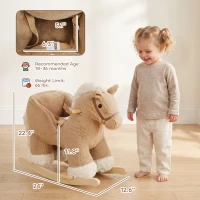 Qaba Rocking Horse with Seat Belt, Plush Ride-On Rocker with Realistic Sound for Toddlers Ages 18-36 Months, Brown(m-3)