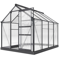 Outsunny Polycarbonate Greenhouse, Heavy Duty Outdoor Aluminum Walk-in Green House Kit Vent Door, 6.2'x8.3'x6.6' Gray