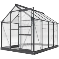 Outsunny Polycarbonate Greenhouse, Heavy Duty Outdoor Aluminum Walk-in Green House Kit Vent Door, 6.2'x8.3'x6.6' Gray(m-1)