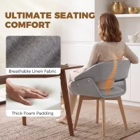 HOMCOM Dining Chairs Linen Fabric Upholstered Ergonomic Kitchen Chairs Beech Wood Legs Set of 2, Light Grey(m-7)