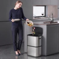 HOMCOM 15.9 Gallon/60 L Garbage Can, Slim Stainless Steel Trash Can with Bag Holder, Soft-Close Lid, Touch-Top Opening, Silver(m-8)