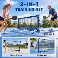 Soozier 3 in 1 Pickleball Net, Foldable Pickle Ball Net with Rebounder, Adjustable Height and Angle, Metal Frame, Blue(m-4)