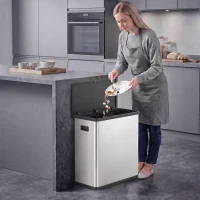 HOMCOM Automatic Trash Can, 15.8Gal / 60L Touchless Garbage Can with Dual Compartments, Stainless Steel, Silver(m-1)