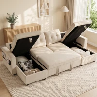 HOMCOM Sectional Sofa Bed, 113" U Shaped Pull Out Sleeper Sofa Bed with Dual Storage Chaises, Wide and Deep Seat, Beige(m-1)