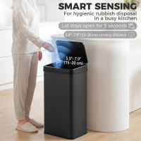 HOMCOM 13.2 Gal (50 L) Automatic Garbage Can w/ Soft-Close Lid, Trash Can with Fingerprint Resistant Stainless Steel, Black(m-4)