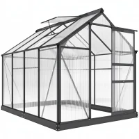 Outsunny Polycarbonate Greenhouse, Heavy Duty Outdoor Aluminum Walk-in Green House Kit Vent Door, 6.2'x8.3'x6.6' Gray(m-11)