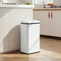 HOMCOM 13.2 Gal (50 L) Automatic Garbage Can w/ Soft-Close Lid, Trash Can with Fingerprint Resistant Stainless Steel, White(m-8)