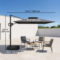 Outsunny Square Cantilever Patio Umbrella, Double Top Patio Hanging Offset Umbrella with Crank & Tilt, 8' x 9', Dark Grey(m-3)