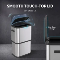 HOMCOM 15.9 Gallon/60 L Garbage Can, Slim Stainless Steel Trash Can with Bag Holder, Soft-Close Lid, Touch-Top Opening, Silver(m-5)