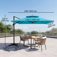 Outsunny 10' x 10' Cantilever Patio Umbrella, Double Top Square Offset Umbrella with 360° Rotation, 5 Adjustable Tilt Angles, Umbrella Cover, Aluminum Pole and Ribs, Light Blue(m-3)
