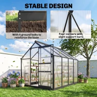 Outsunny Polycarbonate Greenhouse, Heavy Duty Outdoor Aluminum Walk-in Green House Kit Vent Door, 6.2'x8.3'x6.6' Gray(m-7)