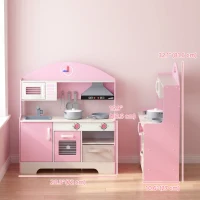 Qaba Wooden Play Kitchen Set for Kids with Real Lights & Sounds, 5PCs Accessories, Gift for Boys & Girls, Ages 3-6, Pink(m-3)