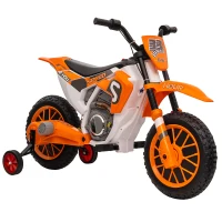 Aosom 12V Kids Motorcycle with Dual Motors, Training Wheels, Rear Suspension, Soft Start, Max Speed 5 MPH, Ages 3-6, Orange(m-11)