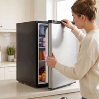 HOMCOM 2.6 Cu Ft Mini Fridge with Chiller Box, Single Door Compact Refrigerator, Adjustable Thermostat, Reversible Door, Silver(m-1)