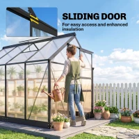 Outsunny Polycarbonate Greenhouse, Heavy Duty Outdoor Aluminum Walk-in Green House Kit Vent Door, 6.2'x8.3'x6.6' Gray(m-4)