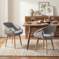 HOMCOM Dining Chairs Linen Fabric Upholstered Ergonomic Kitchen Chairs Beech Wood Legs Set of 2, Light Grey(m-8)