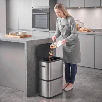 HOMCOM 15.9 Gallon/60 L Garbage Can, Slim Stainless Steel Trash Can with Bag Holder, Soft-Close Lid, Touch-Top Opening, Silver(m-1)