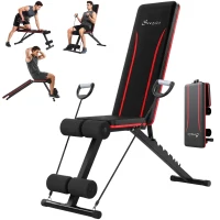 Soozier Adjustable Weight Bench for Home Gym, Foldable Incline Decline Bench Press with Resistance Bands, 7-Position Backrest(m-13)