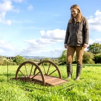 Outsunny 3.3ft Wooden Garden Bridge Arc Footbridge with Half-Wheel Style Railings & Solid Fir Construction, Stained Wood(m-3)