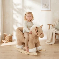 Qaba Rocking Horse with Seat Belt, Plush Ride-On Rocker with Realistic Sound for Toddlers Ages 18-36 Months, Brown(m-10)