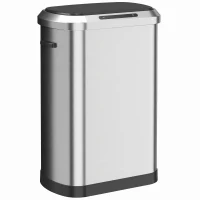 HOMCOM Automatic Trash Can, 13.2Gal / 50L Touchless Garbage Can with Soft-Close Lid, Stay Open, Stainless Steel, Silver(m-2)