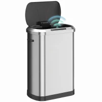 HOMCOM Automatic Trash Can, 13.2Gal / 50L Touchless Garbage Can with Soft-Close Lid, Stay Open, Stainless Steel, Silver(m-13)