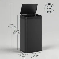 HOMCOM 13.2 Gal (50 L) Automatic Garbage Can w/ Soft-Close Lid, Trash Can with Fingerprint Resistant Stainless Steel, Black(m-3)