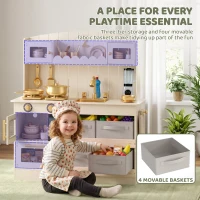 Qaba Wooden Play Kitchen Set for Kids with Real Lights & Sounds, 12PCs Accessories, Gift for Boys & Girls, Ages 3-6, Cream(m-7)