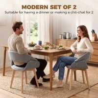 HOMCOM Dining Chairs Linen Fabric Upholstered Ergonomic Kitchen Chairs Beech Wood Legs Set of 2, Light Grey(m-4)