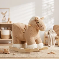 Qaba Rocking Horse with Seat Belt, Plush Ride-On Rocker with Realistic Sound for Toddlers Ages 18-36 Months, Brown(m-8)