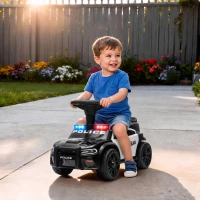 Qaba Toddler Push Car, Police Car Styling, Ride on Toys with Under-Seat Storage and Anti Tip Device, for 18-36 Months, Black(m-8)