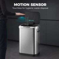 HOMCOM Automatic Trash Can, 13.2Gal / 50L Touchless Garbage Can with Soft-Close Lid, Stay Open, Stainless Steel, Silver(m-4)