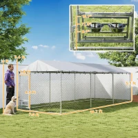 PawHut Dog Kennel Outdoor Dog Run Waterproof UV-Resist Cover Lockable Door Adjustable Bowls 20 x 7.5 x 6.5ft(m-6)