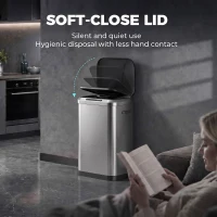 HOMCOM Automatic Trash Can, 13.2Gal / 50L Touchless Garbage Can with Soft-Close Lid, Stay Open, Stainless Steel, Silver(m-7)