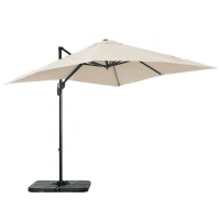 Outsunny 8' x 8' Square Patio Hanging Offset Umbrella with 360° Rotation, Aluminum Outdoor Cantilever Parasol with Crank & Tilt, Sun Canopy Shelter with Cross Base, White(m-2)