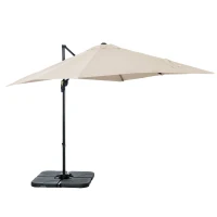 Outsunny 8' x 8' Square Patio Hanging Offset Umbrella with 360° Rotation, Aluminum Outdoor Cantilever Parasol with Crank & Tilt, Sun Canopy Shelter with Cross Base, White(m-11)