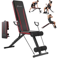 Soozier Adjustable Weight Bench for Home Gym, Foldable Incline Decline Bench Press with Resistance Bands, 7-Position Backrest(m-2)