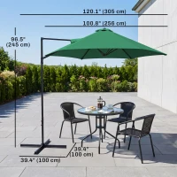 Outsunny 8.5FT Offset Patio Umbrella with 360° Rotation, Outdoor Cantilever Roma Parasol Hanging Sun Shade Canopy Shelter, Green(m-3)