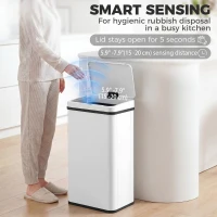 HOMCOM 13.2 Gal (50 L) Automatic Garbage Can w/ Soft-Close Lid, Trash Can with Fingerprint Resistant Stainless Steel, White(m-4)