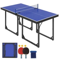 Soozier 6x3 ft Compact Midsize Table Tennis Table Multi-Use Family Ping-pong Table Free Standing Folding Blue(m-2)