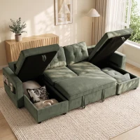 HOMCOM Sectional Sofa Bed, 113" U Shaped Pull Out Sleeper Sofa Bed with Dual Storage Chaises, Wide and Deep Seat, Green(m-1)