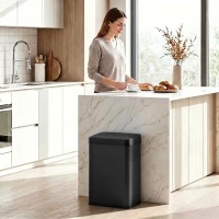 HOMCOM 10.6 Gal (40 L) Automatic Garbage Can w/ Soft-Close Lid, Trash Can with Fingerprint Resistant Stainless Steel, Black(m-1)