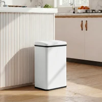 HOMCOM 10.6 Gal (40 L) Automatic Garbage Can w/ Soft-Close Lid, Trash Can with Fingerprint Resistant Stainless Steel, White(m-8)