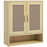 HOMCOM Over the Toilet Bathroom Cabinet, Bathroom Wall Cabinet with 2 Doors and Adjustable Shelf, Distressed Oak(m-11)