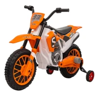 Aosom 12V Kids Motorcycle with Dual Motors, Training Wheels, Rear Suspension, Soft Start, Max Speed 5 MPH, Ages 3-6, Orange(m-1)