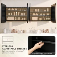 HOMCOM 30 x 24 Inch Bathroom Medicine Cabinet with Mirror, Adjustable Shelves, Wall-Mounted or Recessed, Black(m-6)