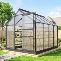 Outsunny Polycarbonate Greenhouse, Heavy Duty Outdoor Aluminum Walk-in Green House Kit Vent Door, 6.2'x8.3'x6.6' Gray(m-2)
