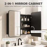 HOMCOM 30 x 24 Inch Bathroom Medicine Cabinet with Mirror, Adjustable Shelves, Wall-Mounted or Recessed, Black(m-4)