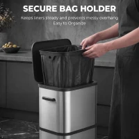 HOMCOM 15.9 Gallon/60 L Garbage Can, Slim Stainless Steel Trash Can with Bag Holder, Soft-Close Lid, Touch-Top Opening, Silver(m-7)