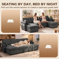 HOMCOM Sectional Sofa Bed, 113" U Shaped Pull Out Sleeper Sofa Bed with Dual Storage Chaises, Wide and Deep Seat, Dark Grey(m-4)